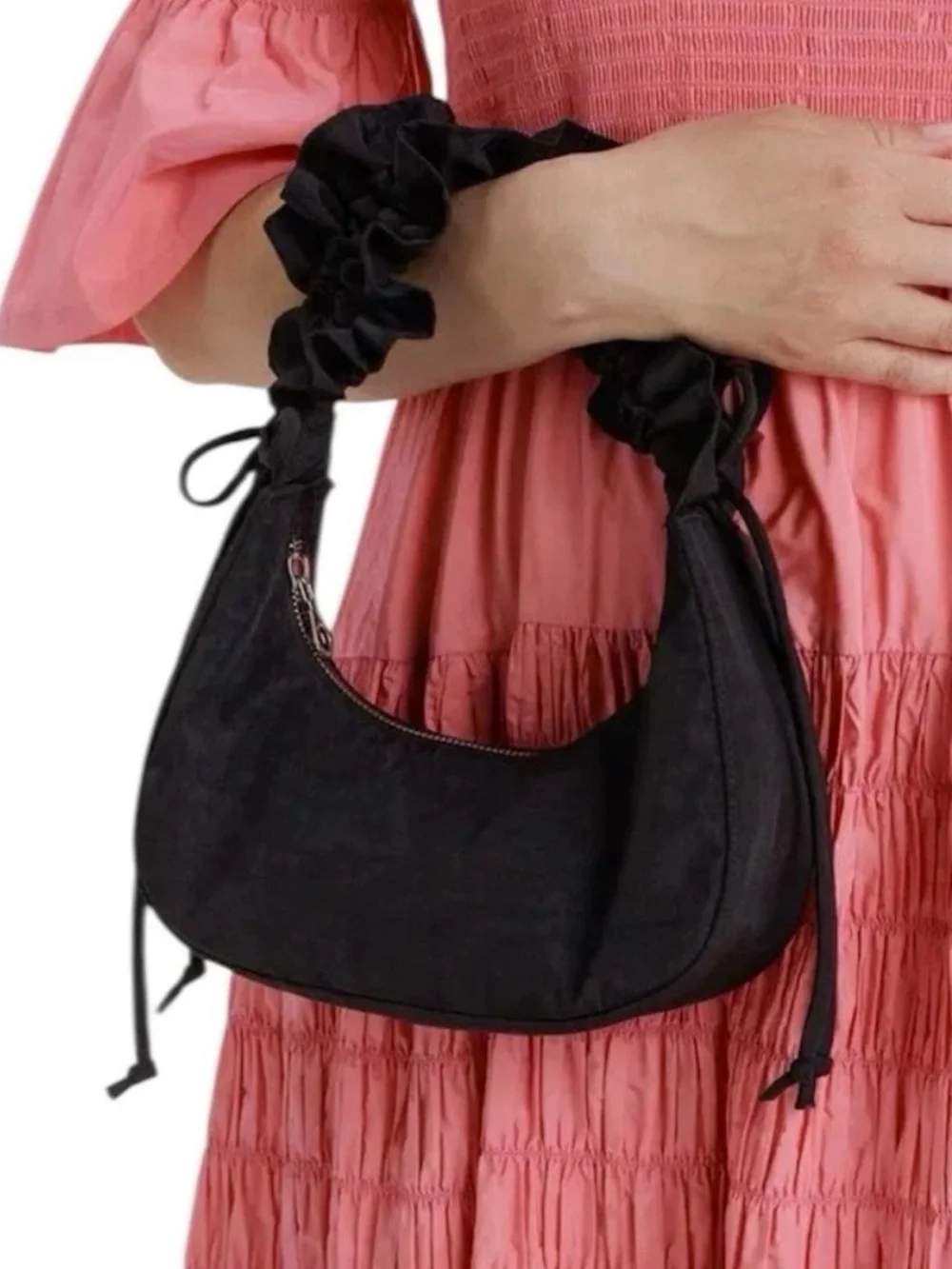 BAGGU x Molly Goddard Mini Ruffle Crescent Bag Black Recycled Nylon NWT